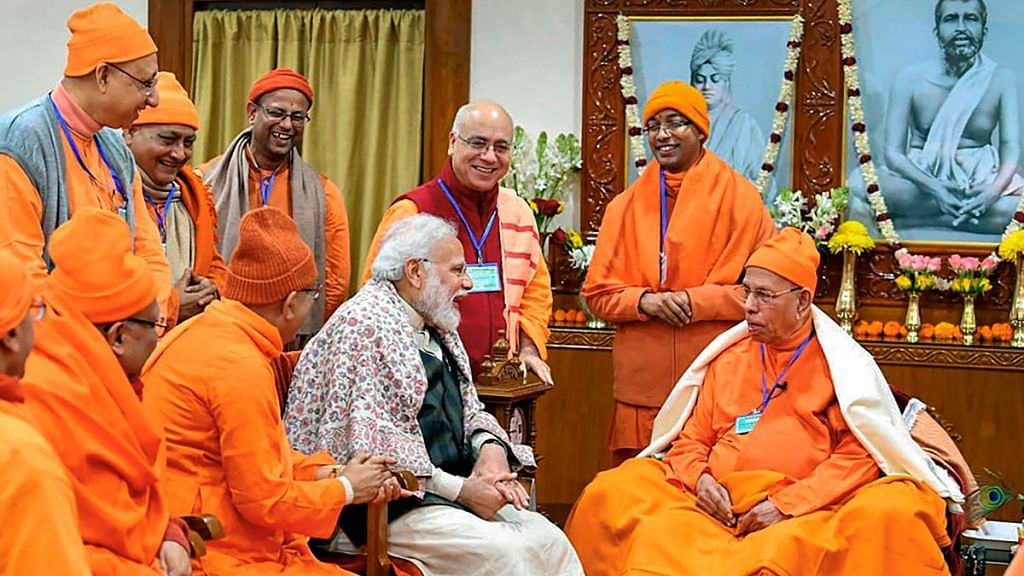 Prime Minister Narendra Modi with monks at Belur Math in Howrah district