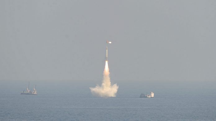 A photo released by the Press Information Bureau, showing a missile launch from under the sea (representational image) | Commons