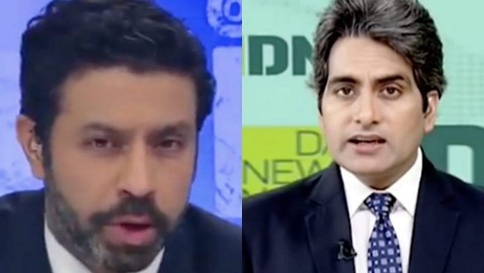 Times Now's Rahul Shivshankar (L) and Zee News' Sudhir Chaudhary (R)