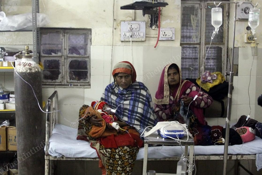 At JK Lon Hospital people claim that there are 2-4 people to one bed | Photo: Praveen Jain | ThePrint
