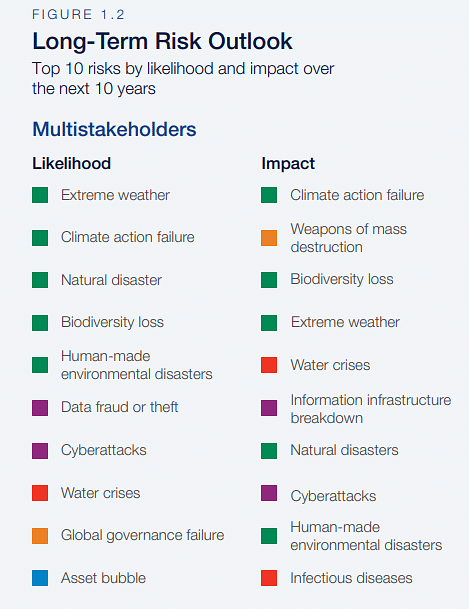Perceptions of global risks over the next 10 years, according to multistakeholders | Image: World Economic Forum Global Risks Report 2020