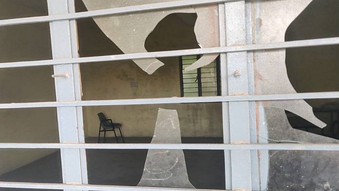 Shattered window of a classroom of Muzaffarnagar’s Sadat Madrasa
