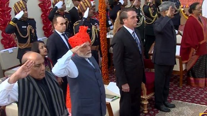Prime Minister Narendra Modi sporting a saffron turban on 71st Republic Day in New Delhi