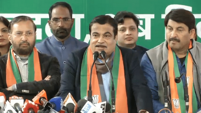 BJP releases its 'Delhi Sankalp Patra', its manifesto for Delhi Assembly polls, in presence of Union Ministers Nitin Gadkari, Prakash Javadekar, Harsh Vardhan, Manoj Tiwari | Twitter