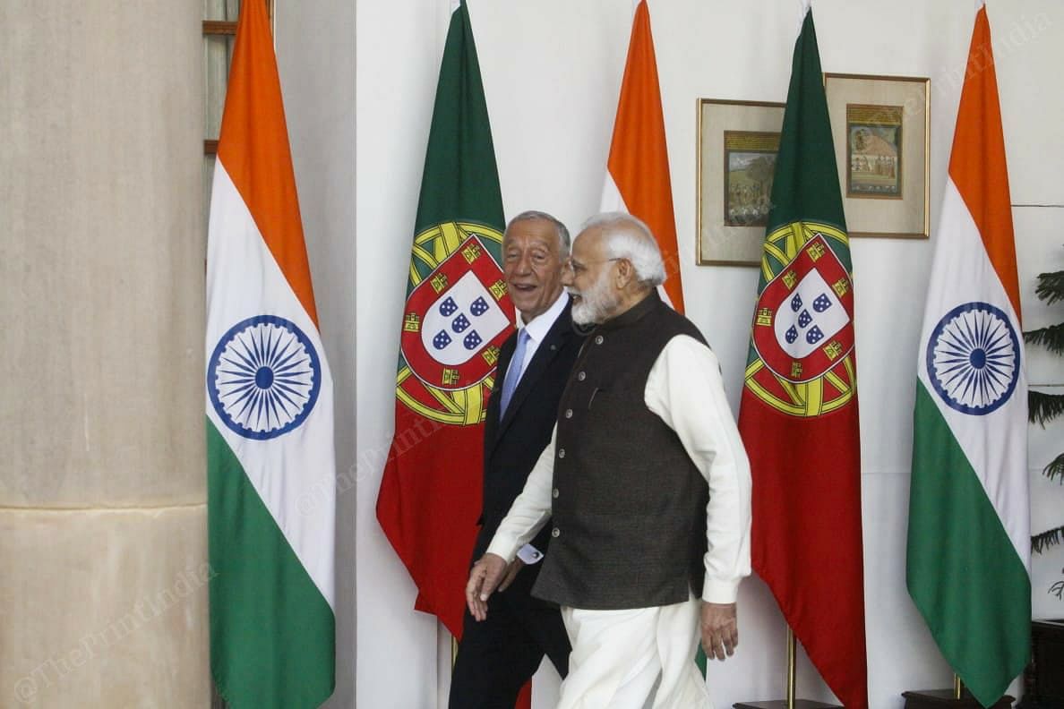 Portuguese President Marcelo Rebelo de Sousa with Prime Minister Narendra Modi at Hyderabad House | Photo: Praveen Jain | ThePrint