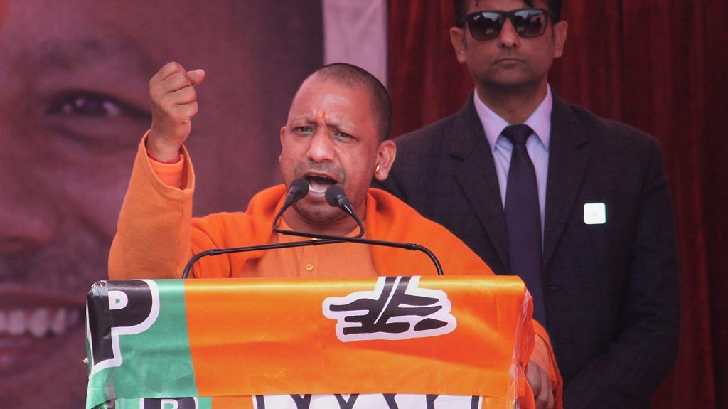 Uttar Pradesh Chief Minister Yogi Adityanath addresses an election campaign meeting in support of BJP candidates for the upcoming Delhi Assembly elections, at Jahangir Puri, in New Delhi. | PTI