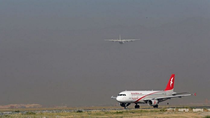 An Airbus A 320 on the runway at the Kabul International airport, Kabul