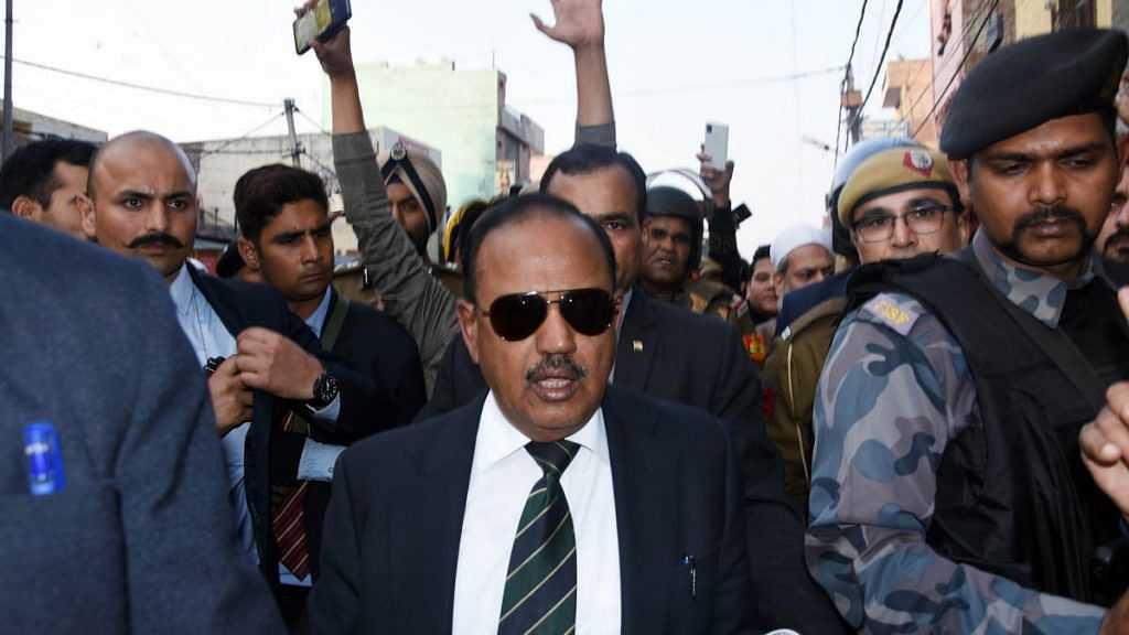 NSA Ajit Doval during his visit to the violence-hit areas in northeast Delhi on 26 February