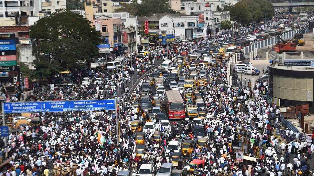 Anti-CAA protest in Chennai by Muslims on 19 February. |Photo: PTI|