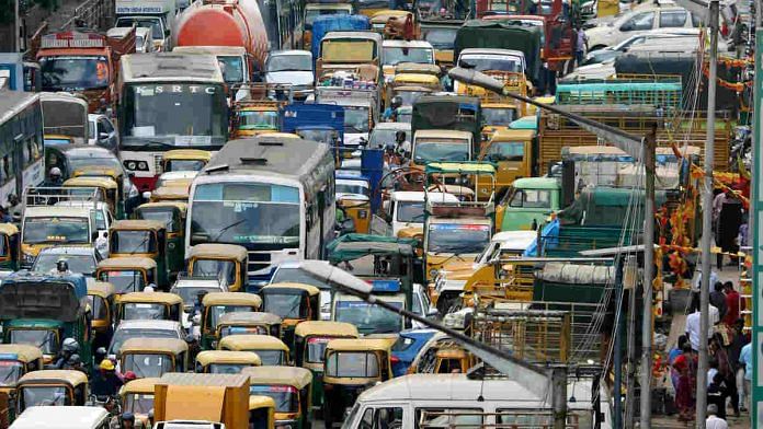File photo of a heavy traffic jam in Bengaluru