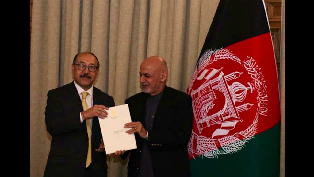 Foreign secretary Harsh Shringla and Afghanistan President Ashraf Ghani | Twitter | @MEAIndia