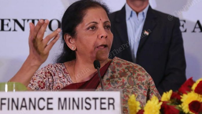 Finance Minister Nirmala Sitharaman addresses a press conference in New Delhi. | Photo: Manisha Mondal | ThePrint