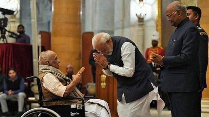 RSS ideologues P. Parameswaran with PM Modi and President Ram Nath Kovind