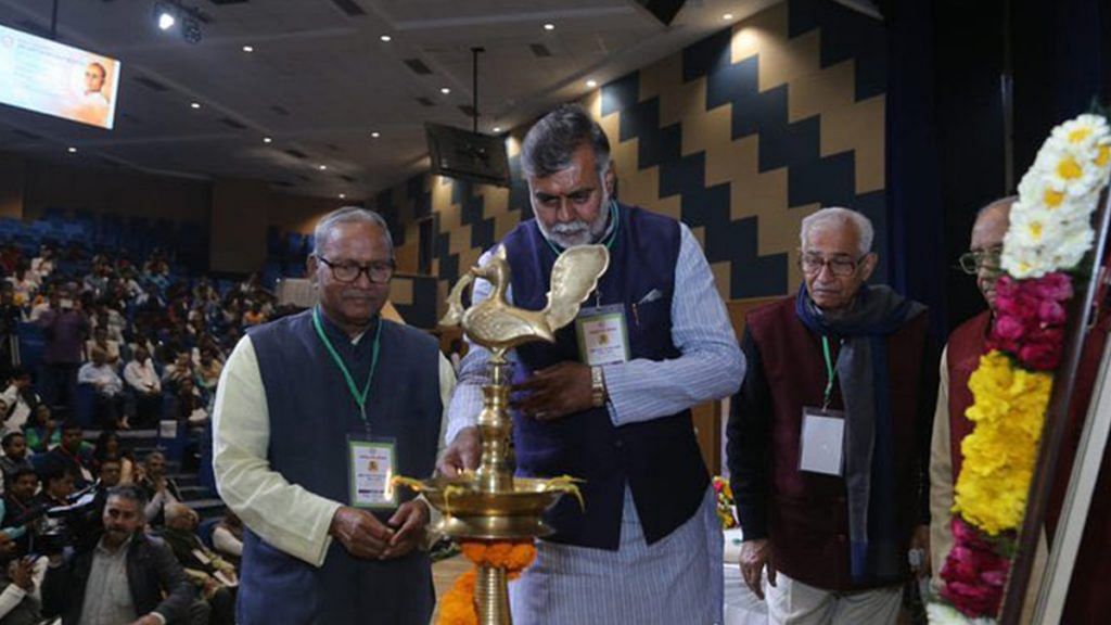 Union minister Prahlad Singh Patel at the inaugural session of an event held in New Delhi to commemorate the death anniversary of Vinayak Damodar Savarkar | Twitter: @prahladspatel