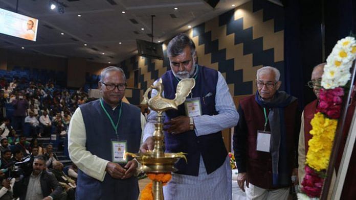 Union minister Prahlad Singh Patel at the inaugural session of an event held in New Delhi to commemorate the death anniversary of Vinayak Damodar Savarkar | Twitter: @prahladspatel