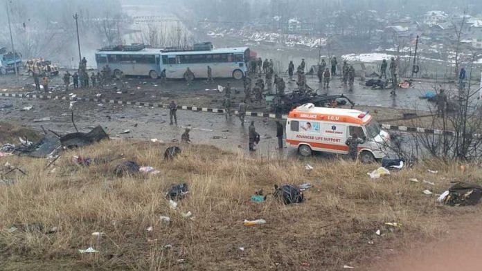 File photo of 14 February 2019 Pulwama attack that killed 40 CRPF personnel