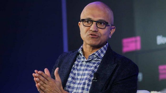Microsoft CEO Satya Nadella speaks during a Bloomberg event on the opening day of the World Economic Forum (WEF) in Davos, Switzerland, on 21 January 2020 | Simon Dawson | Bloomberg