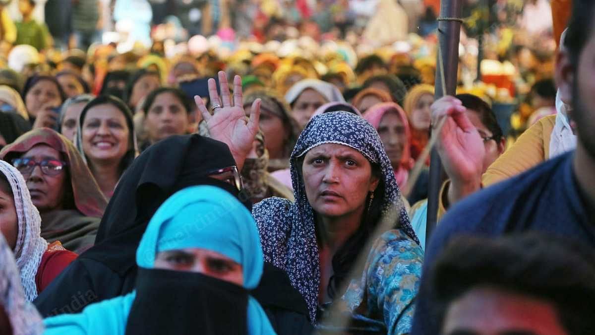 Shaheen Bagh protest site Women protesters listen to the Supreme Court-appointed interlocutors at Shaheen Bagh on 19 February 2020 | Manisha Mondal | ThePrint