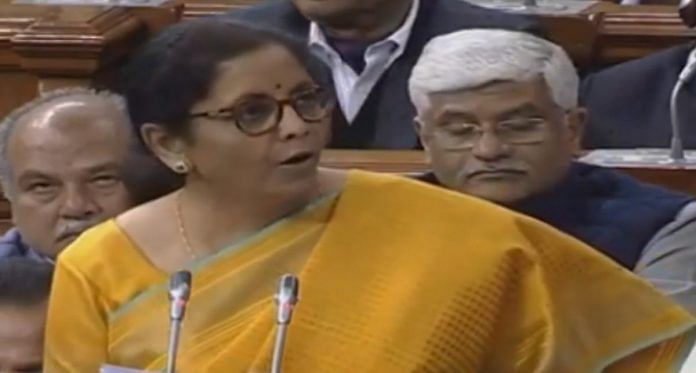 Finance Minister Nirmala Sitharaman presenting the Union Budget 2020