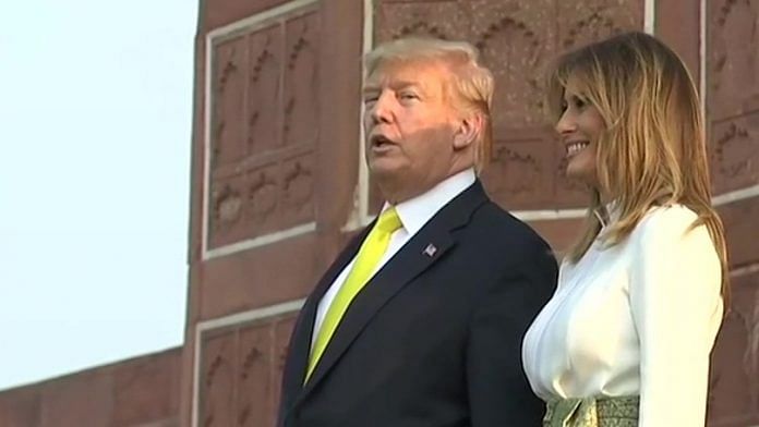 US President Donald Trump and First Lady Melania Trump on the Taj Mahal premises on 24 February