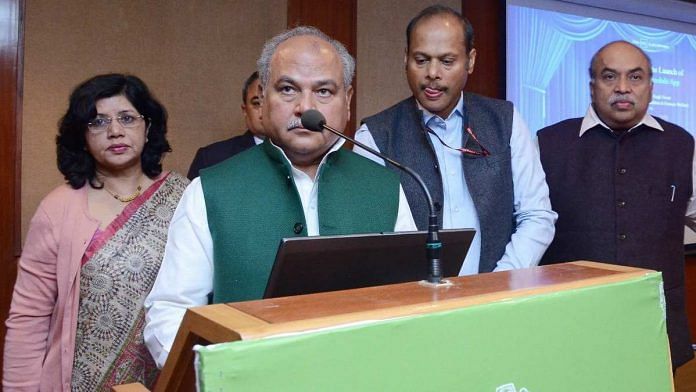 Minister of Agriculture Narendra Singh Tomar at the press conference Monday