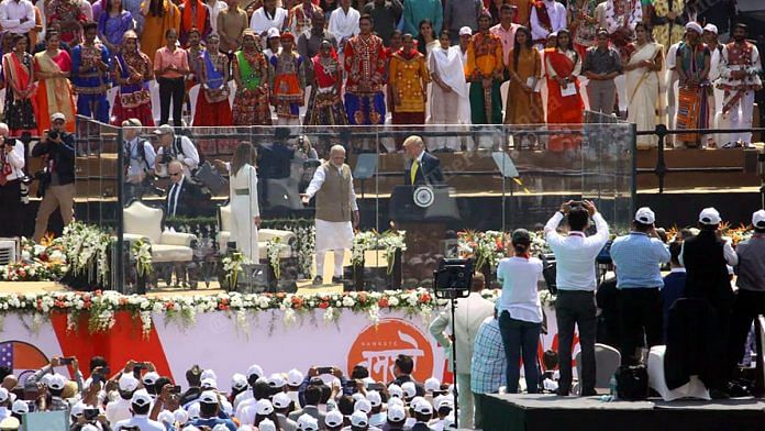 Prime Minister Narendra Modi and US President Donald Trump at the Namaste Trump event at Motera Stadium in Ahmedabad, Gujarat | Photo: Praveen Jain | ThePrint