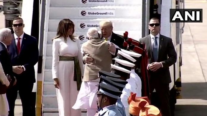 PM Narendra Modi hugs US President Donald Trump at Ahmedabad airport on 24 February
