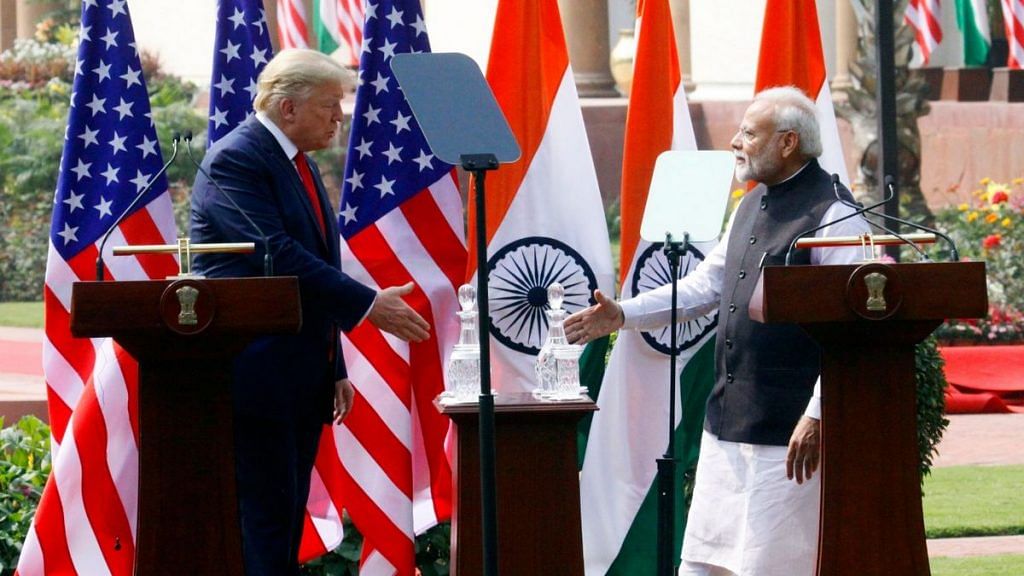 US President Donald Trump and Prime Minister issued a joint press statement after their meeting at Hyderabad House. | Photo: Praveen Jain| ThePrint