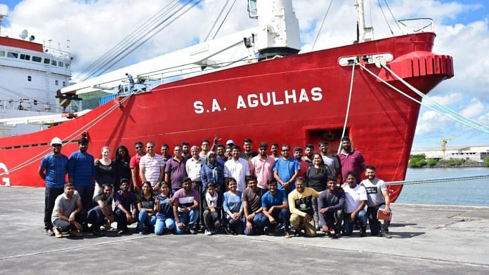 The ISESO mission members in front of vessel S.A. Agulhas