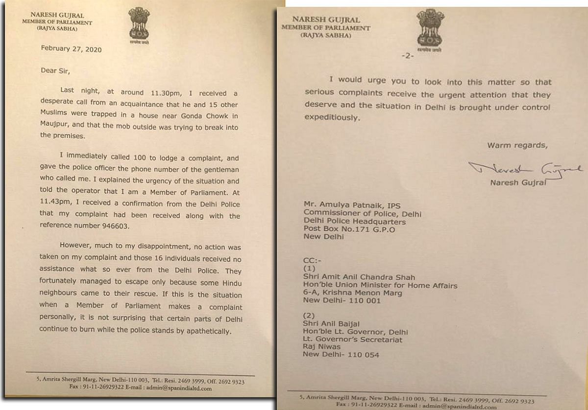 Naresh Gujral's letter to Delhi Police chief, L-G and the Union home minister