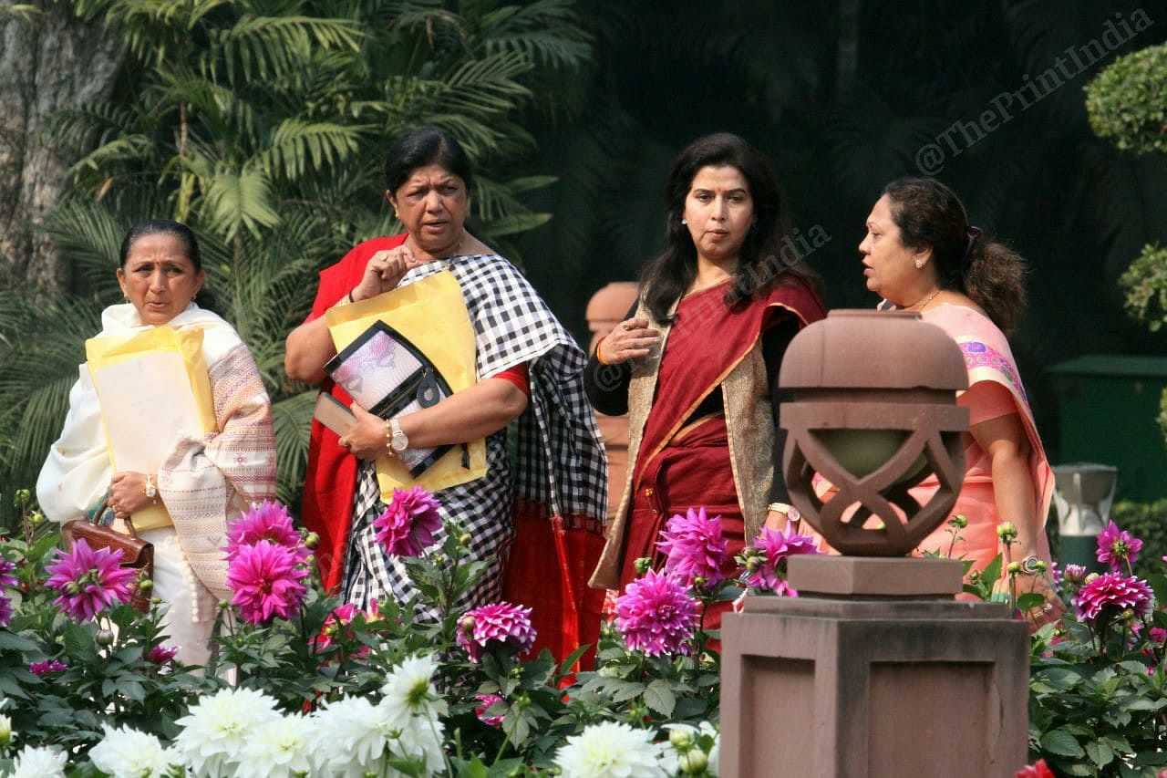 Bharati Dhirubhai Shyal (L), Ranjanben Dhananjay Bhatt, Saroj Pandey, Darshana Vikram Jardosh after attending the meeting