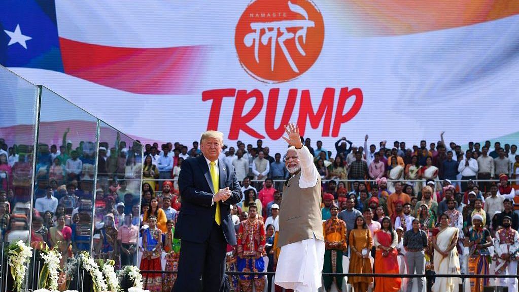 US President Donald Trump and Prime Minister Narendra Modi at the 'Namaste Trump' event at Motera stadium in Ahmedabad on 24 February