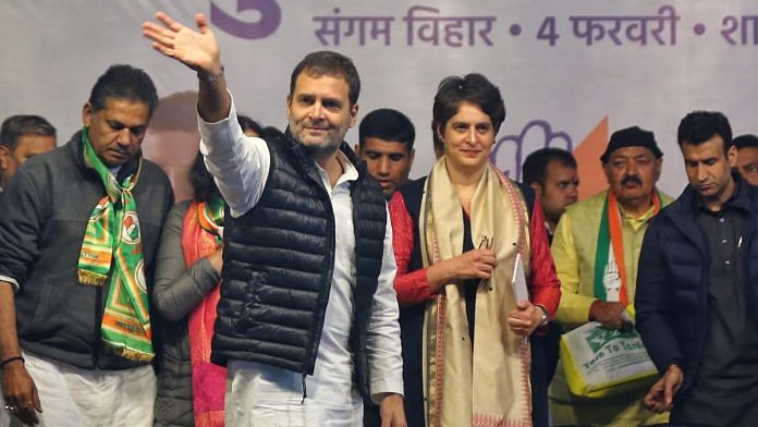 Rahul and Priyanka Gandhi campaign for the Congress in Sangam Vihar for the Delhi assembly election | Suraj Singh Bisht | ThePrint