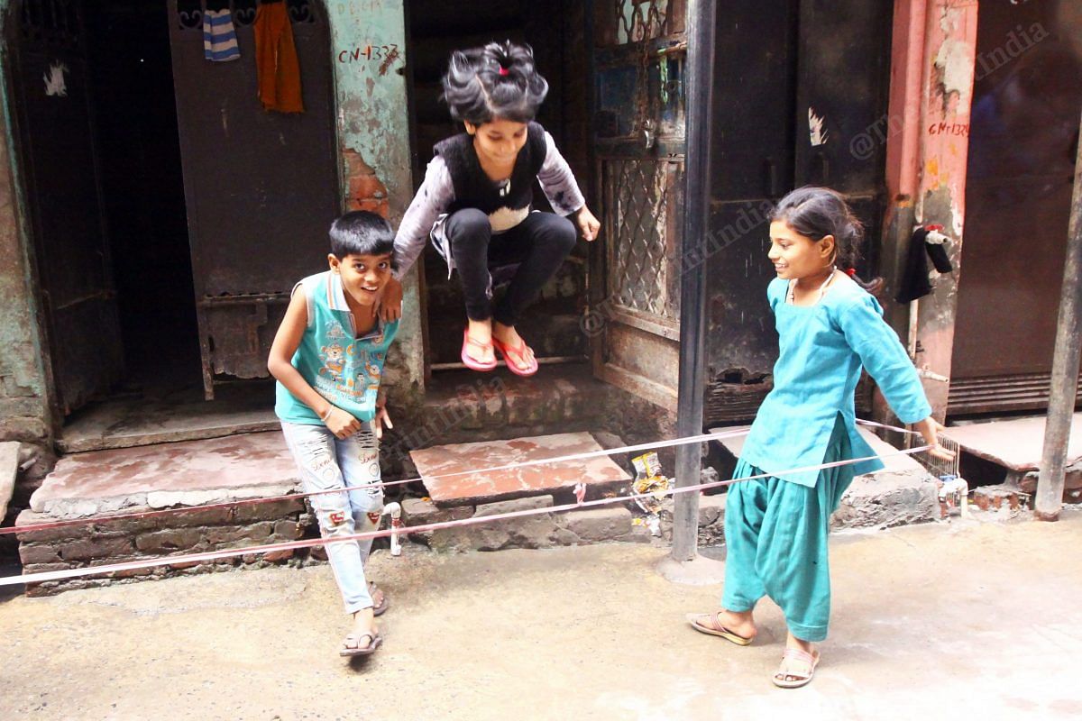 Children skipping in Mustafabad | Photo: Praveen Jain | ThePrint