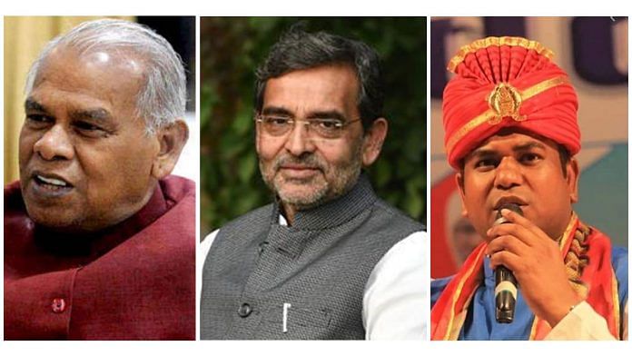 (From left) Influential Bihar politicians Jitan Ram Manjhi, Upendra Kushwaha and Mukesh Sahani | Photo: ThePrint Team