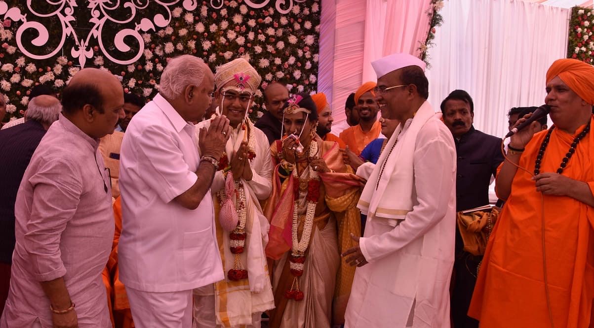 Karnataka CM B.S. Yediyurappa at the wedding of the BJP's Legislative Council chief whip Mahantesh Kavatagimath’s daughter in Belagavi on 15 March