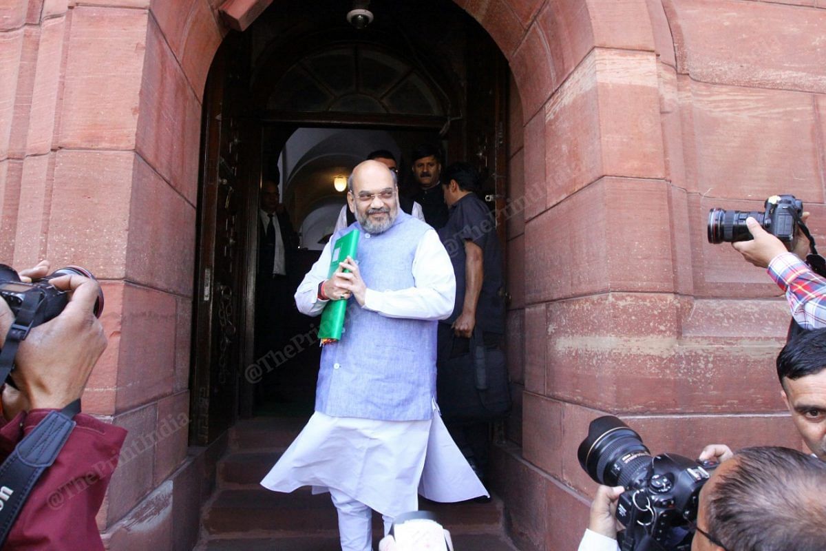 Home Minister Amit Shah, at Parliament. The minister did not attend the party meeting | Photo: Praveen Jain | ThePrint