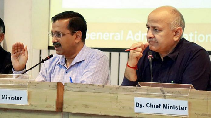 File image of Delhi CM Arvind Kejriwal and deputy CM Manish Sisodia (right) | Photo: ANI