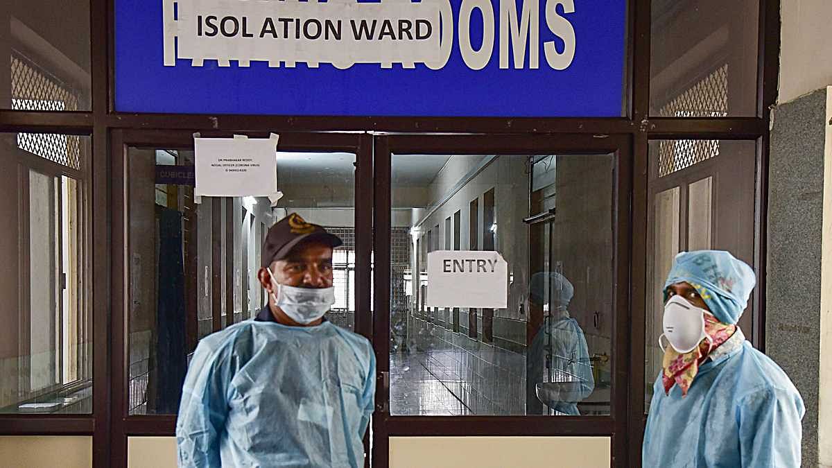 Medics outside an isolation ward of coronavirus at Gandhi Hospital in Hyderabad, on 2 March 2020 | PTI