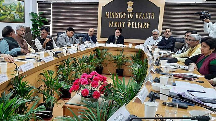 File Photo of Union ministers and officials attending a meeting on the novel coronavirus in March 2020 | ANI