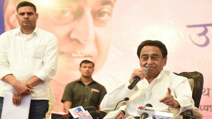 Senior Congress leader Kamal Nath announces his resignation at a press conference in Bhopal on 20 March | PTI