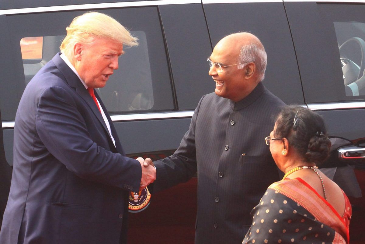 President Trump shaking hands with President Ram Nath Kovind | Photo: Praveen Jain | ThePrint