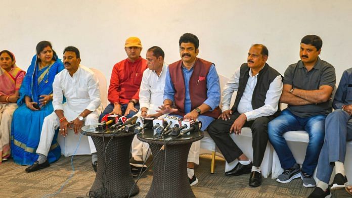 'Rebel' Congress MLAs from Madhya Pradesh address a press conference at a resort, in Bengaluru on 17 March