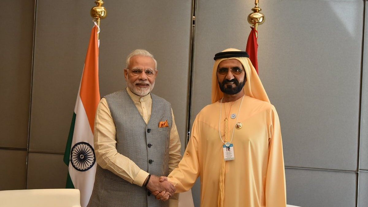 File photo of PM Narendra Modi with Sheikh Mohammed bin Rashid Al Maktoum in 2018 | Twitter