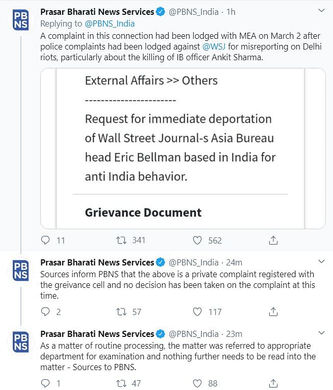 The Prasar Bharti tweets that have now been pulled down | Screenshot