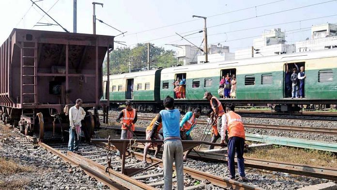 File photo of construction work being carried out by Indian Railways | ANI