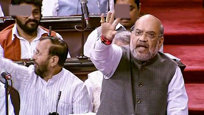 Home Minister Amit Shah addresses the Rajya Sabha Thursday