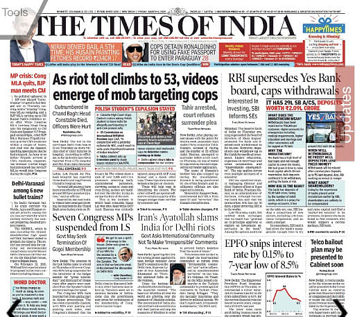 Front page crisis: SOS on Yes Bank, spread of coronavirus & Delhi riots