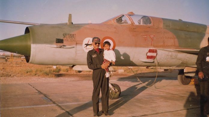 Sqn Ldr Arjun Subramaniam with his daughter Shruti next to a MiG-21 Type 96 from No 37 Squadron | Source: Arjun Subramaniam