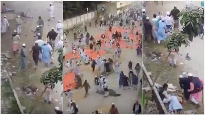 A screenshot from the original video featuring clashes between Tabligh Jamaat factions in Gazipur, Bangladesh on 1 December 2018.